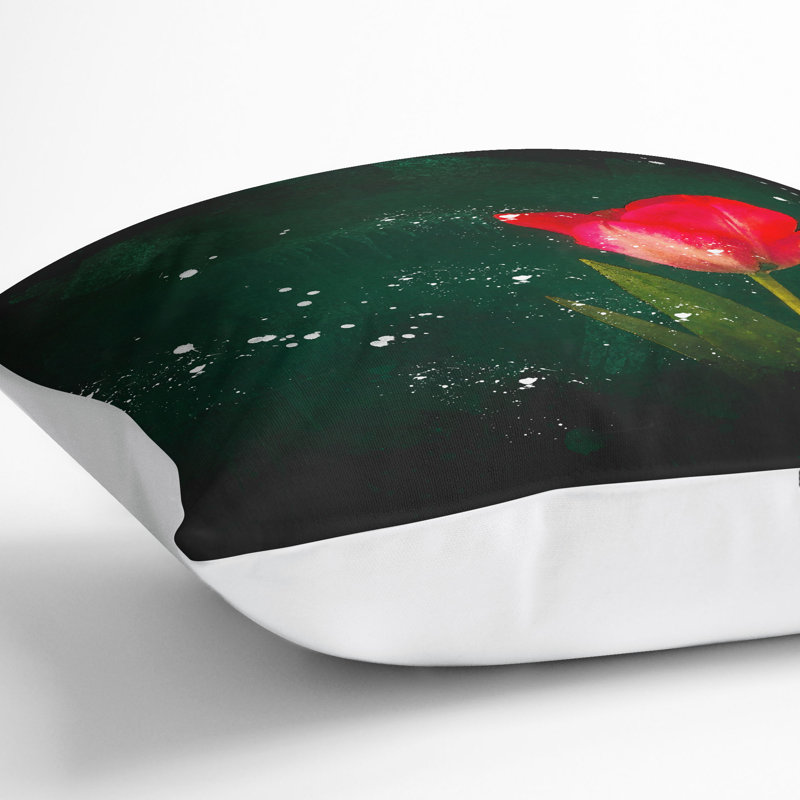 Lone Tulip Paint Splash Cushion with Filling, White, 55cm H x 55cm W x 20cm D