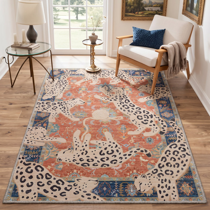 Tapis léopard / intérieur Allandale Lynx, Ivory Orange, Tapis de couloir de 2 pi x 7 pi