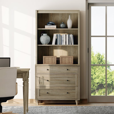 Scarlett Bookcase With 3 Drawers, Tall Book Case Shelf With 3-Tier Open Book Shelfs, Large Wood Bookcases Farmhouse Bookshelves For Living Room Bedroom Home Office Kitchen