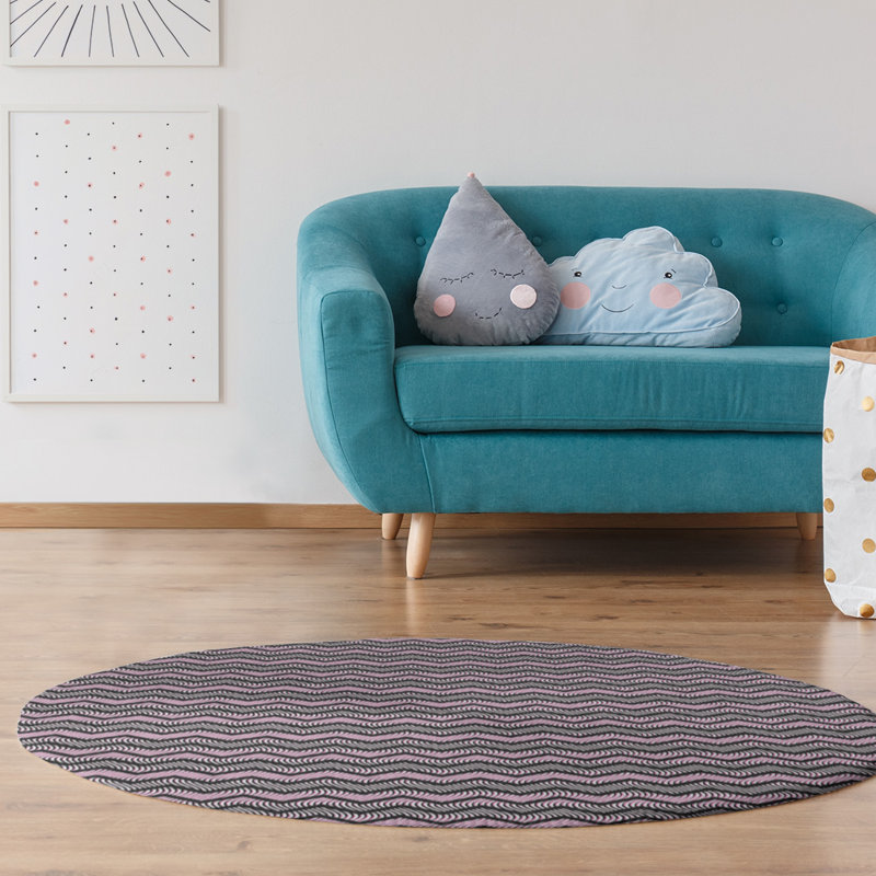 Tapis rose/gris clair à chevrons ondulés, Rectangle 2 pi x 3 pi