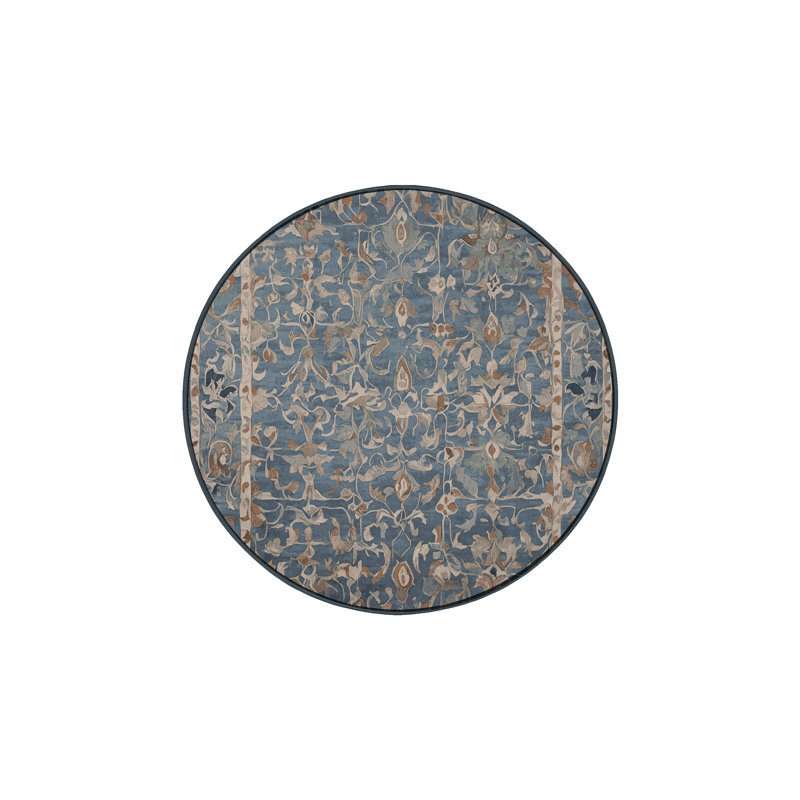 Machine Washable Black Area Rug, Round 6'