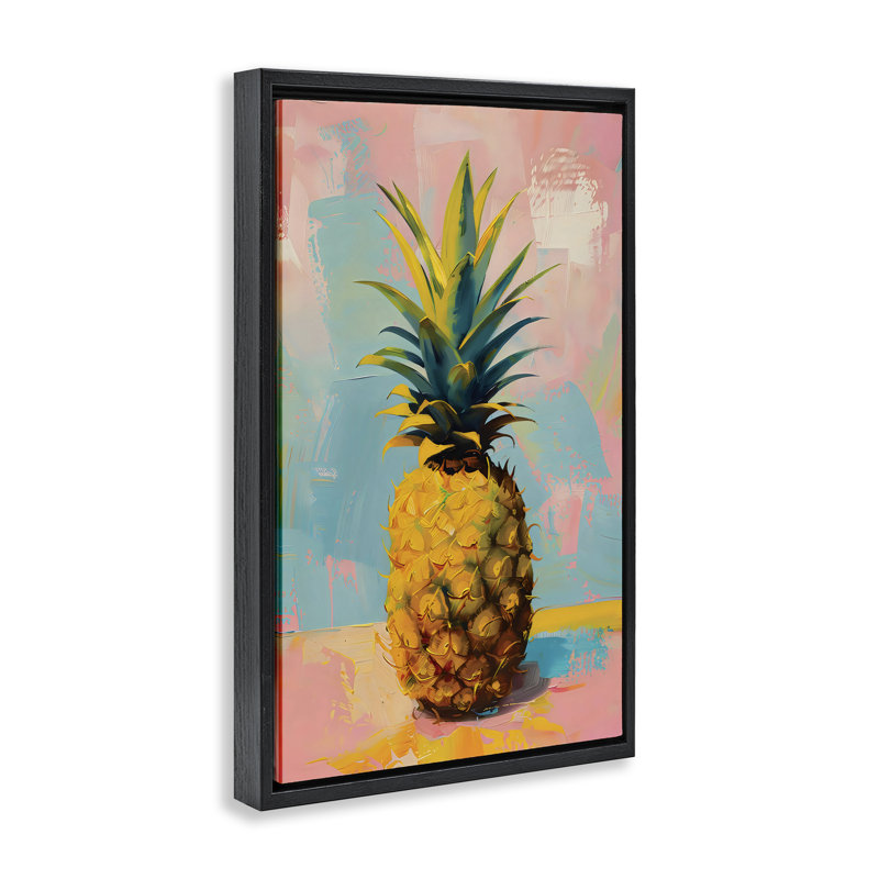 Cadre flottant Pineapple Dream over Pink, design par LSR Design Studio, Cadre flottant noir de jais, H 25 po x l 17 po
