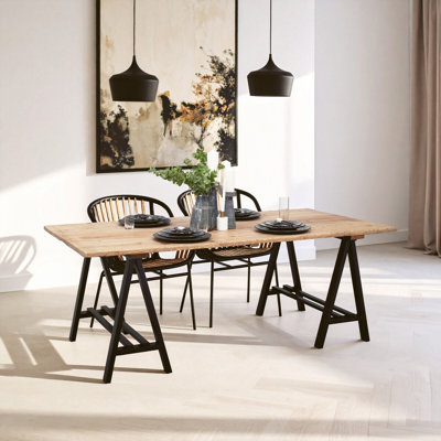 Best Pine Solid Wood Top Metal Base Dining Table