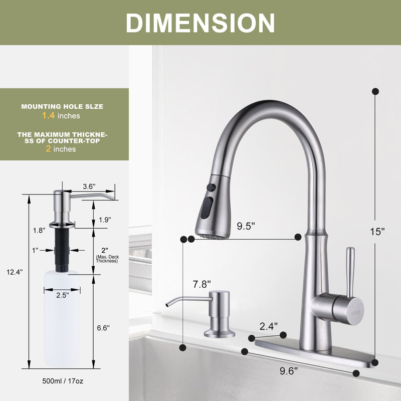 IVIGA Pull Down Kitchen Faucet with Soap Dispenser