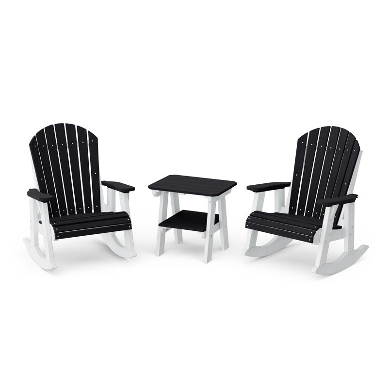 Ensemble de chaises berçantes 3 pièces avec table d'appoint Heritage Adirondack Heritage, Noir / blanc