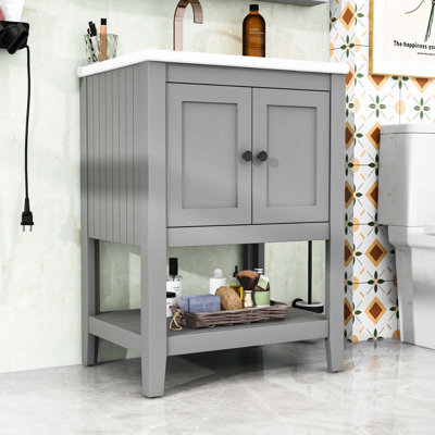 Meuble-lavabo simple élégant avec lavabo en céramique Semilune et rangement spacieux