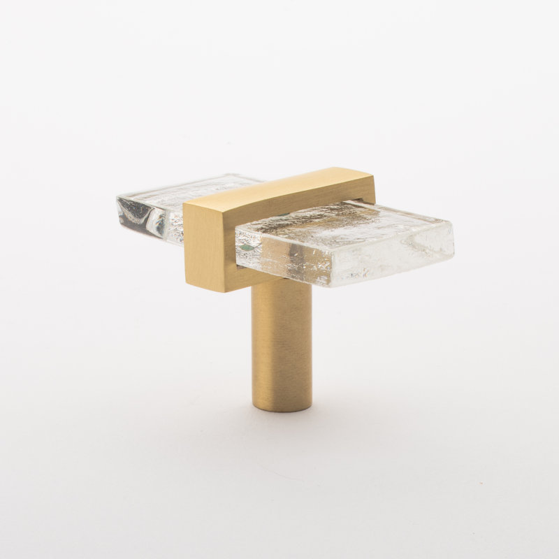 2” Decorative Cabinet Hardware Bar Knob, Satin Brass/Clear