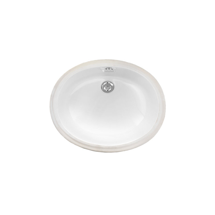 White 50 Ceramic Oval Undermount Bathroom Sink with Overflow