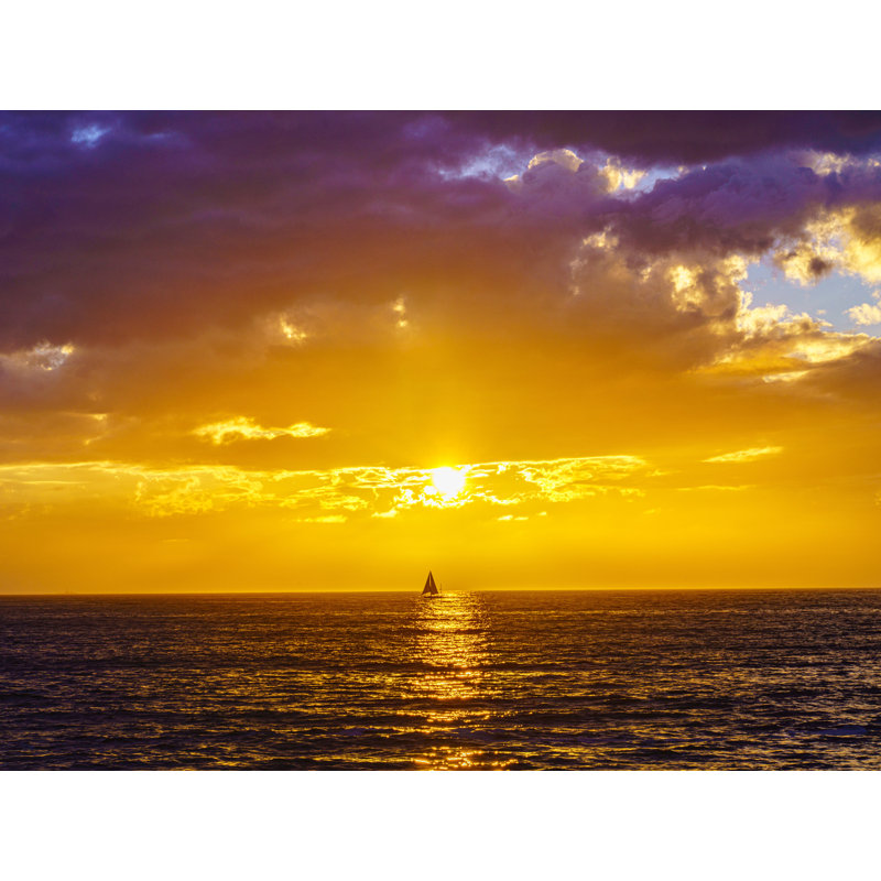 Golden Sunset With Sailboat At Sunset Cliffs | Ocean Beach, San Diego Print by Brian Mc Clean, Black Framed Canvas