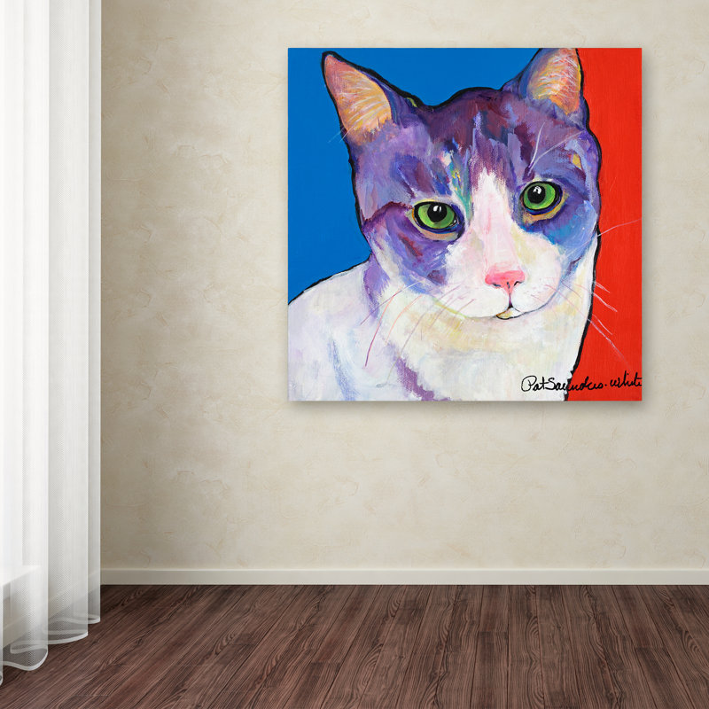 Vibrant Purple and White Cat Canvas Art