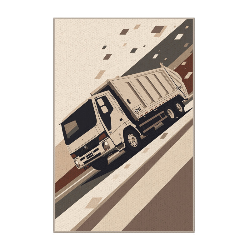 Machine Washable Mendon Garbage Truck Modern Geometric Rug in Beige – Beige Binding, 7x9