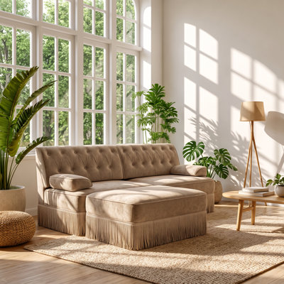 76.6 " Velvet L-Shaped Sectional with Ottoman