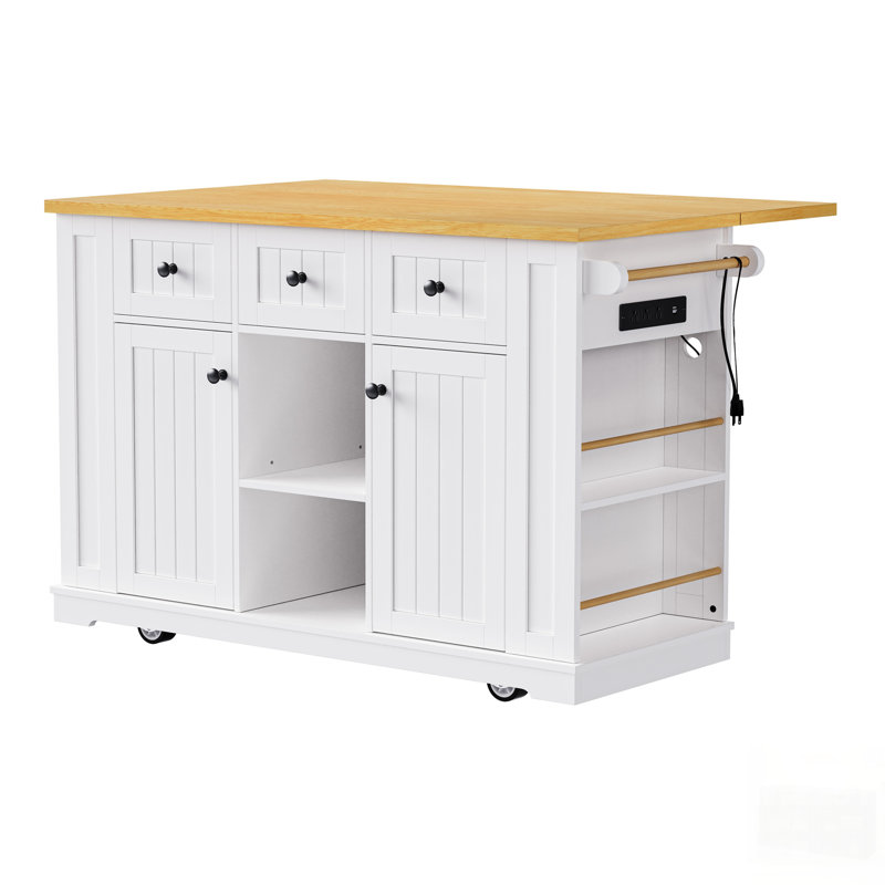 Versatile Kitchen Island With Drop Leaf, Power Outlet, And Ample Storage For Enhanced Cooking And Organizational Efficiency