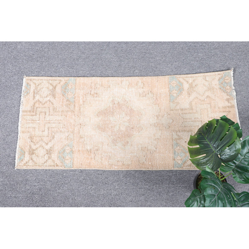 Handmade Turkish Boho Rug In Beige For Entryway Decor As Unique Door Mat