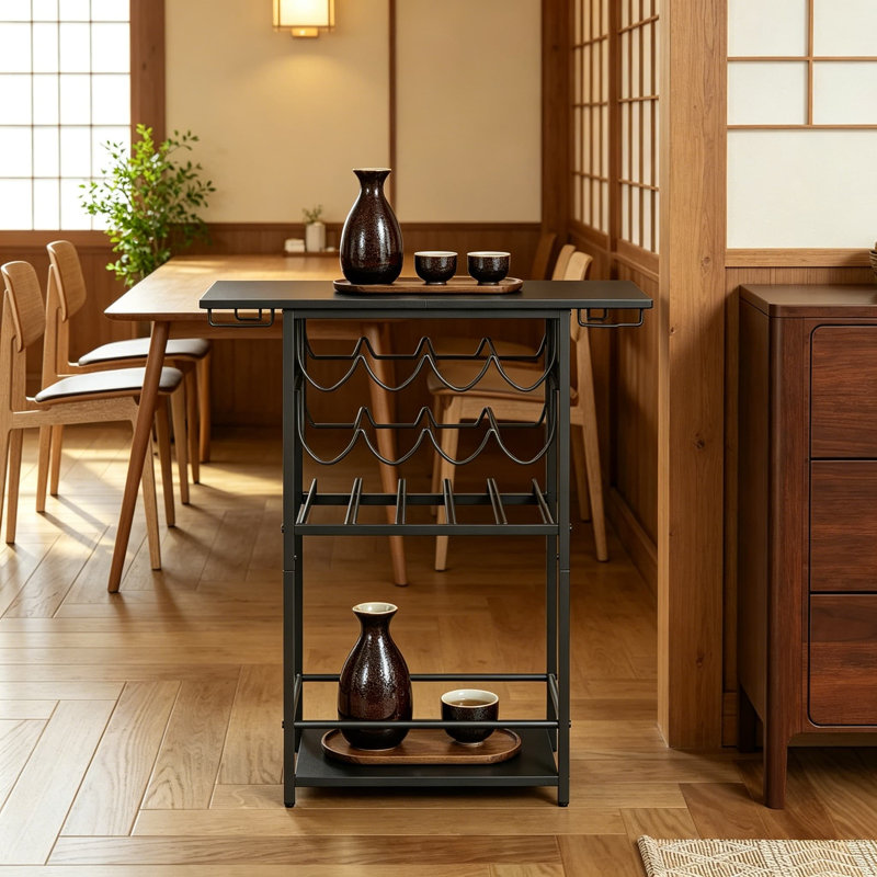 Support à vin autoportant à 5 niveaux avec porte-verres à pied, armoire de bar d'angle pour le rangement des bouteilles d'alcool et présentoir dans le bar, la cuisine ou le salon