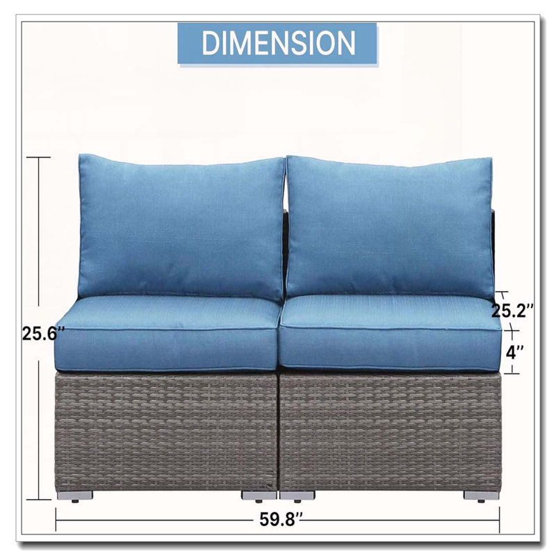 59.8 Outdoor Wicker Armless Sofa Set