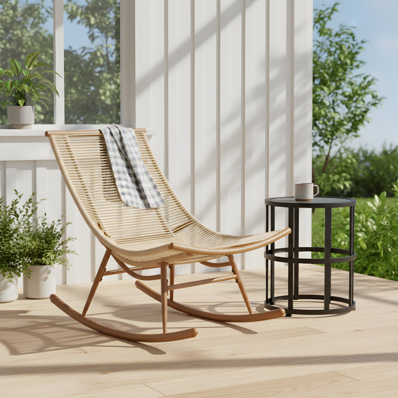 Ensemble de conversation en rotin PE 2 pièces avec plateau en céramique et cadre en fer Kimberly, 2 pièces: table, chaise