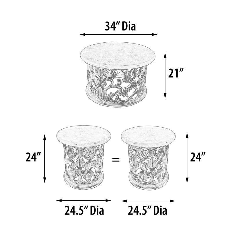 Ensemble de tables basses 3 pièces Emanuella Platine
