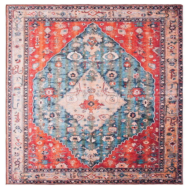 Sonia Oriental Beige/Blue Area Rug, Square 5'