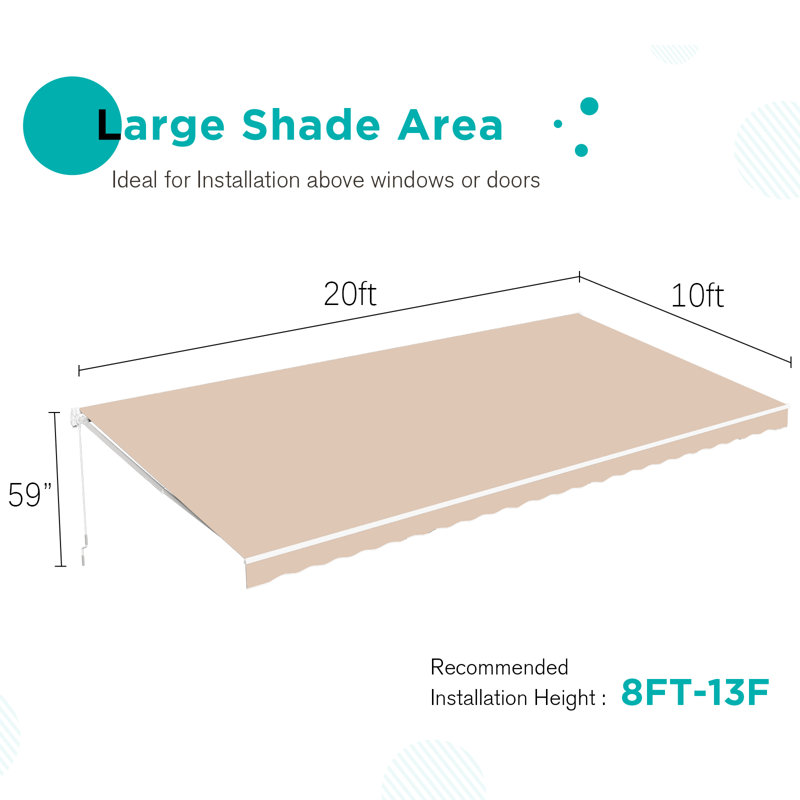 Auvent de terrasse à pente manuelle AECOJoy, Beige, L 240 po x P 120 po, Couleur unie