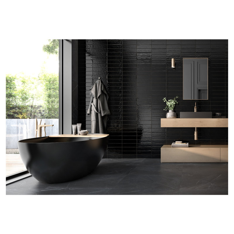 Artesano Glossy 3x12 Handmade Look Subway Ceramic Wall Tile – Artisan Style (set of 12.64 sf/box), Black