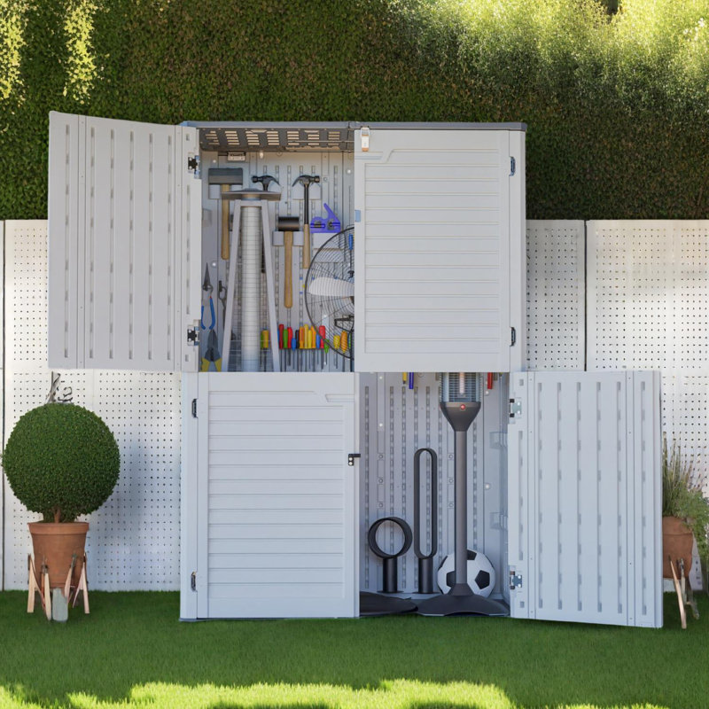 Rangement pour équipement de jardin en résine antirouille - résistant aux intempéries, aux rayons UV et spacieux