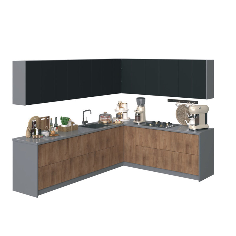 Cuisine complète FK-CULINAIRE l 94 x H 96, Noir / blanc lustré
