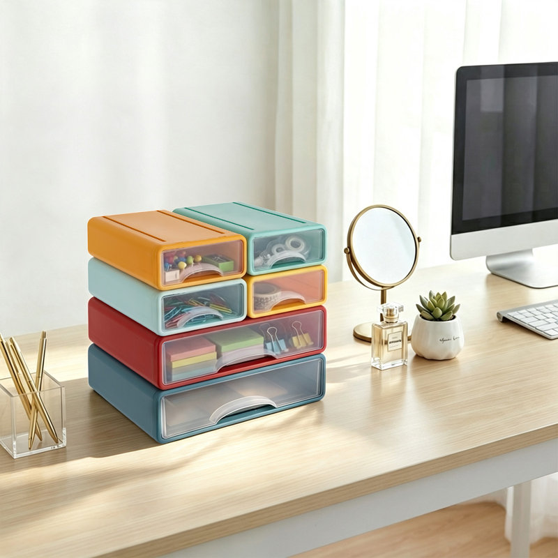 Loore Free Stackable Desktop Drawer Organizer, Blue/Green/Yellow/Red