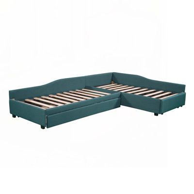 Evelyn Linen Upholstered Double Daybed with Trundle & Storage Drawer