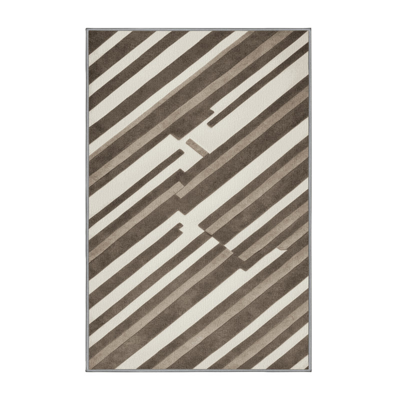  Washable Taupe White Striped Area Rug, Rectangle 6' x 9'
