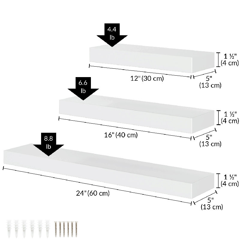 Chelsea 3 Piece Floating Shelves Set, White