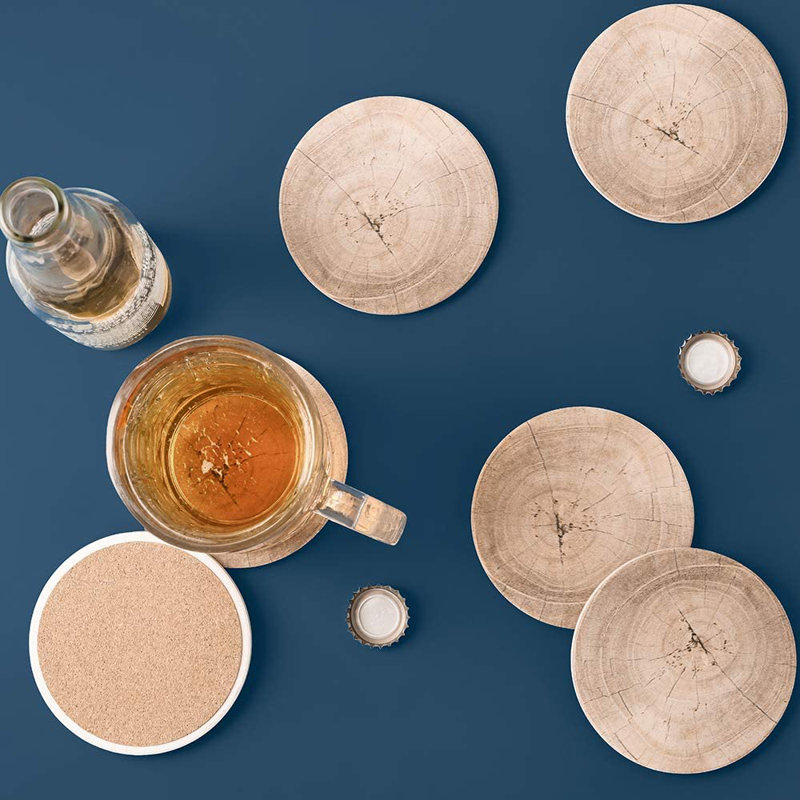 Ensemble de sous-verres en céramique avec support, Brun clair