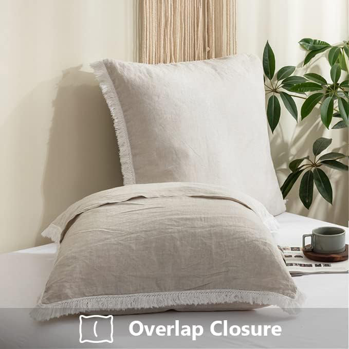 100% Linen Euro Sham Pillow Covers Belgian Flax-Set Of 2, Tassel Linen