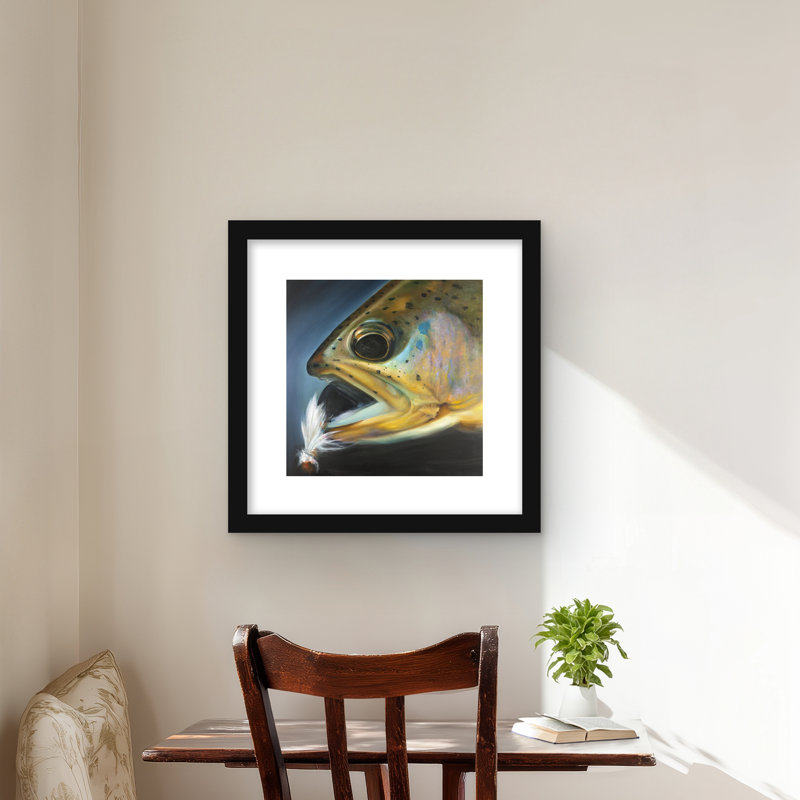 Golden Trout with Fly Fishing Flie - Rustic Framed Print