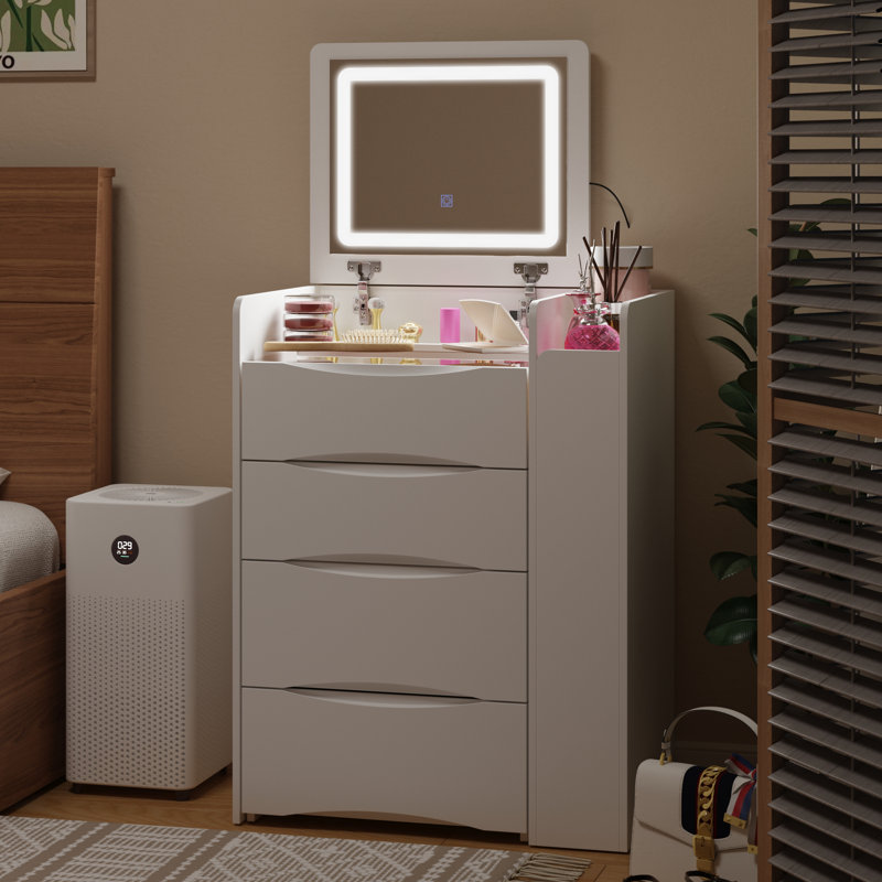 3 Drawers Flip Top Makeup Vanity Table With Storage Stool
