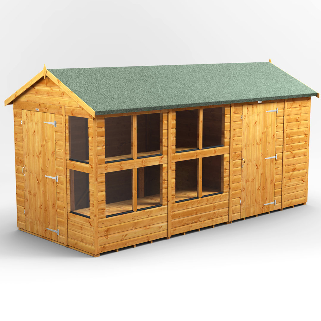 Powersheds 14 x 6ft Timber Tongue & Groove Apex Potting Shed Combi (includes 6ft Side Store)
