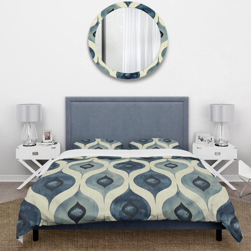 Ensemble de housse de couette Blue Ogee Patterns VI - Midcentury, Housse de couette simple + 2 taies décoratives st