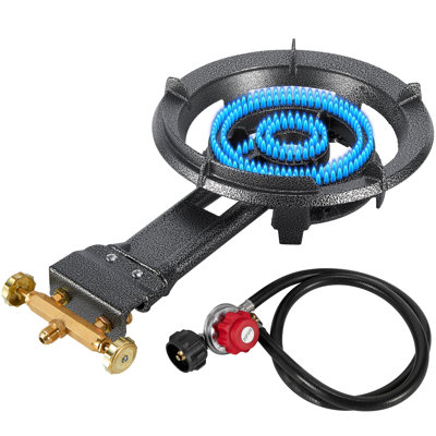 Brûleur d'extérieur portatif en fonte de 90 000 BTU avec régulateur réglable de 0 à 20 psi et tuyau en acier inoxydable parfait pour la cuisson de wok en plein air