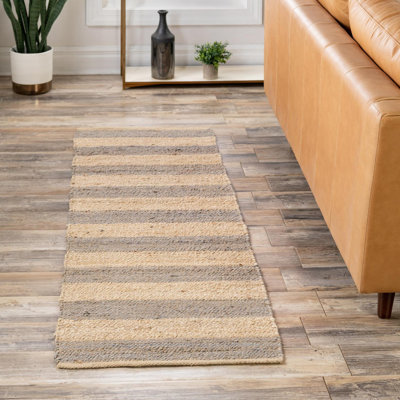 Tapis gris / beige en jute tressé à la main Fredric