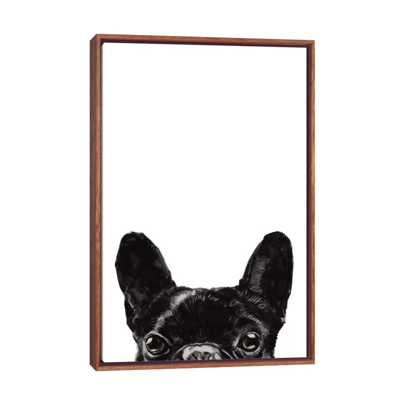 «Peeking Bulldog» par Big Nose Work - impression d'art graphique, H 40 po x l 26 po x P 1,5 po, Toile avec cadre en bois brun