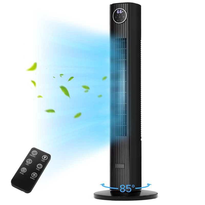 35" LED Touchscreen Tower Fan | 85° Oscillating, <45dB-Quiet, 12H Timer, Bladeless & Safe, Remote, Black