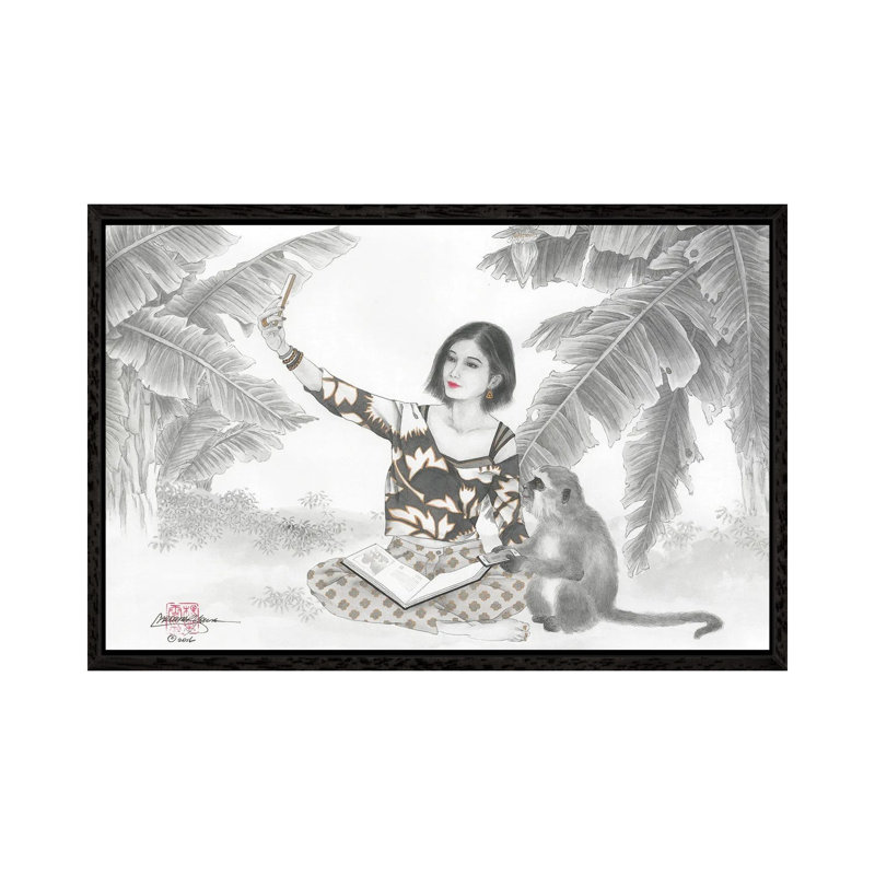 Monkey BFF - Painting on Canvas, 101.6 cm H x 66.04 cm W, Black Framed