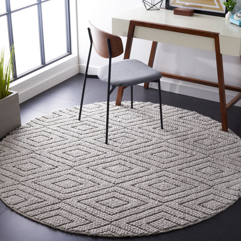 Tapis géométrique en laine / coton tissé à la main Russo, Rond 6 pi