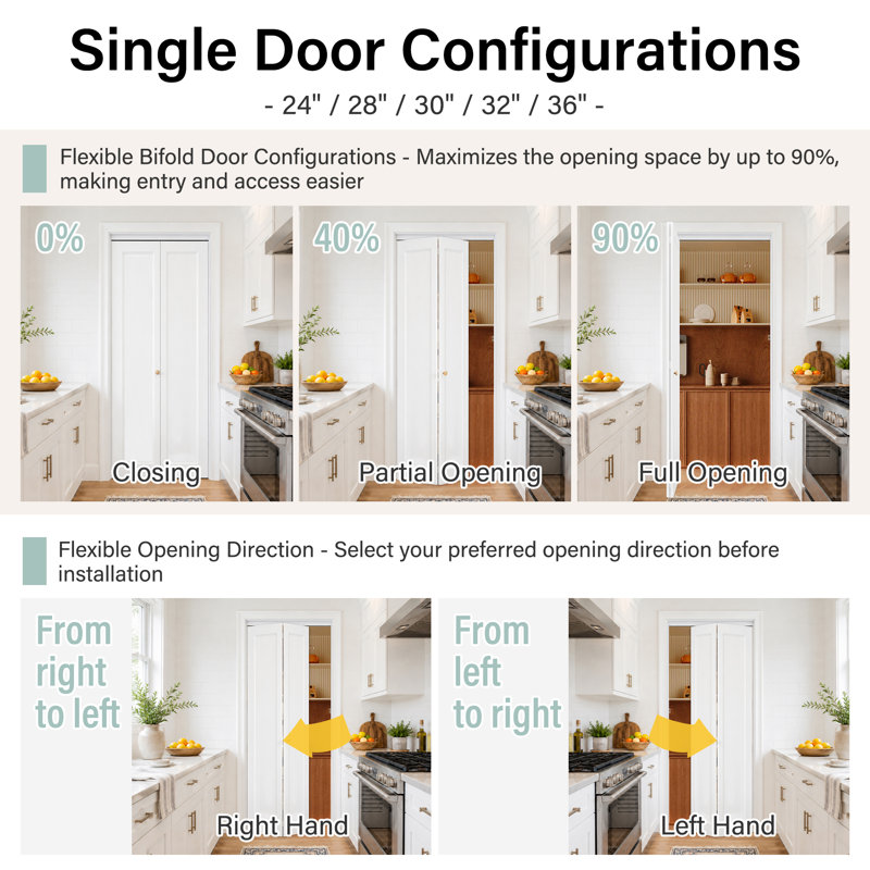 24"x 80"H 1-Panel Manufactured Wood Bi-Fold Door with Installation Hardware Kit, 24" x 80", 1 Paneled