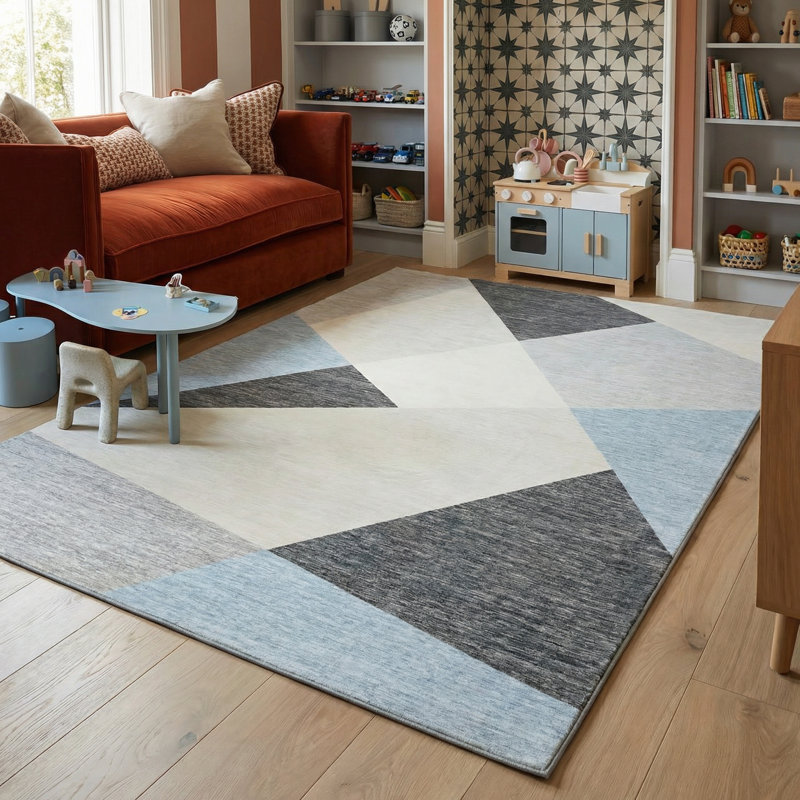 Rug Branch Luca 5' x 8' (5'3" x 7'7") Blue/Grey Abstract Area Rug, Mid-Century Modern, Medium Pile, Stain-Resistant Carpet - Living Room, Bedroom, Dining Room, and Kitchen