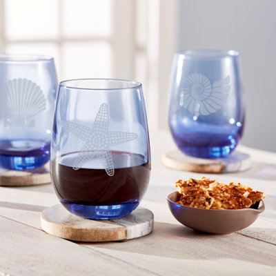 Seashore 15.25oz. Stemless Wine Glass Set