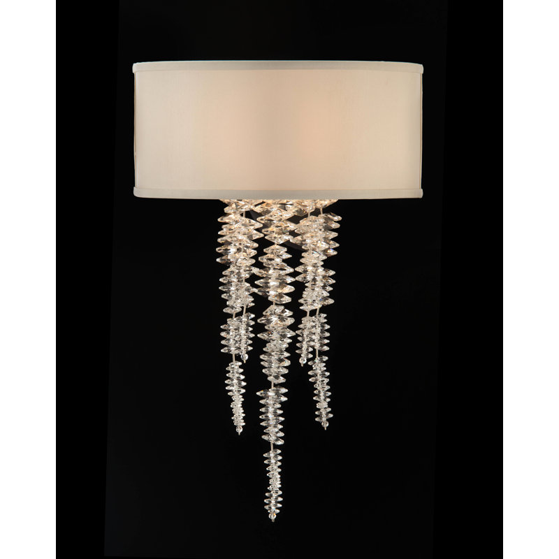 Silver Crystal Cascading 4-Light Sconce with White Shade