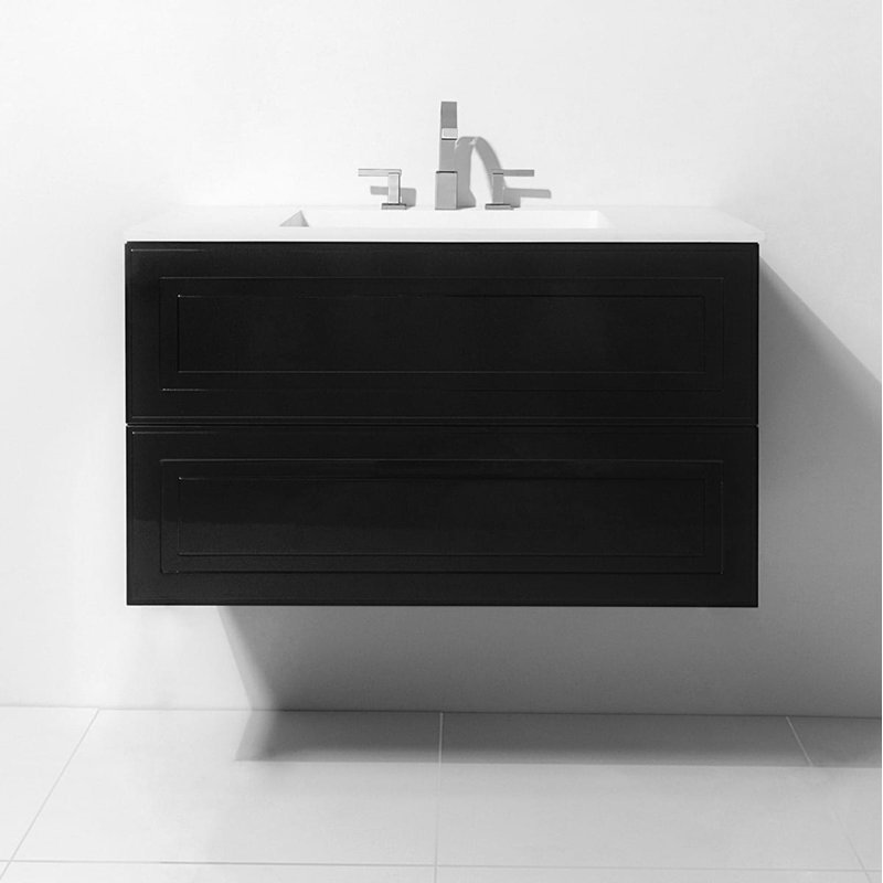 Alma 36.25" Wall Mounted Single Bathroom Vanity with Top, Nero Black