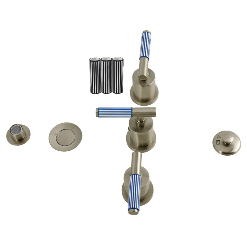 Kingston Brass Verona Three-Handle Bidet Faucet with Knurled Handle and Brass Pop-Up, Brushed Nickel