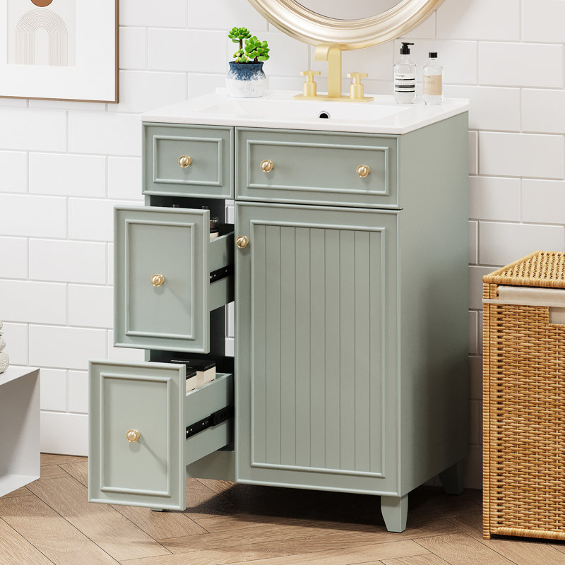 Meuble-lavabo de salle de bain 24 po avec lavabo en céramique - peu encombrant, sophistiqué 24 po, pratique, Vert